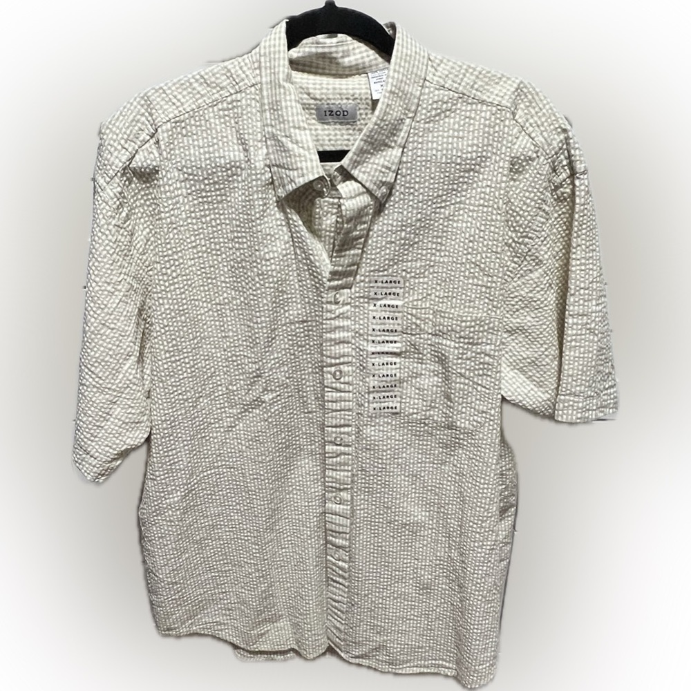 IZOD Men's green & white seersucker Short Sleeve Shirt NWT